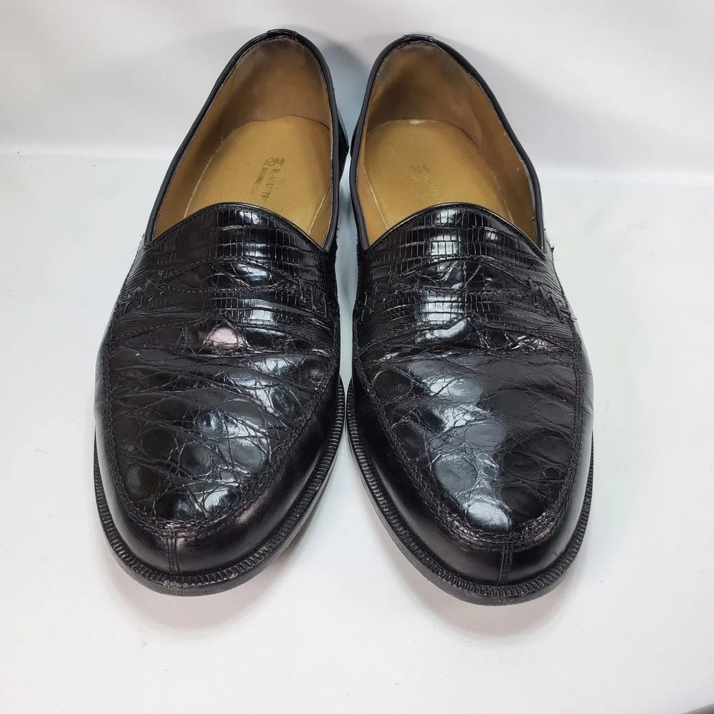R. Martegani Loafers Mens 10.5 M Black Exotic Leather Italian Handmade Luxury